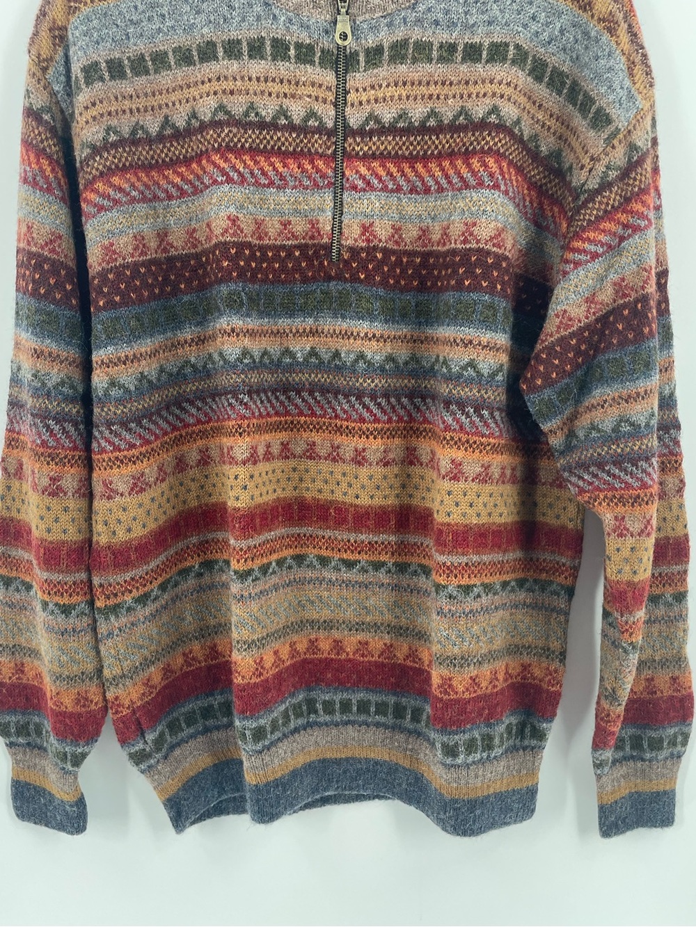 VTG Waliki 100% Alpaca Wool Quarter Zip Sweater XL Boho Geometric Grandpa Core - Picture 3 of 13